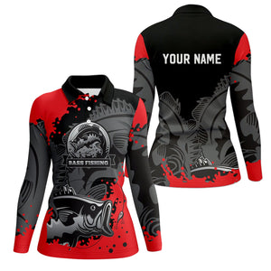 Black Red Bass Fishing Tournament Fishing Shirts, SPF Long Sleeve Shirts Womens