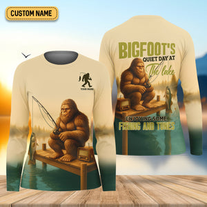 Bigfoot's Quiet Day At The Lake Fishing UPF Shirts, Funny Fishing Shirt, Women Fishing Shirt