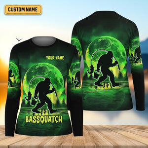 Bassquatch Green Neon Bigfoot Fishing Shirt, Women SPF Shirt, Women Fishing Shirt, Bass Fishing