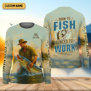 Born To Fish Forced To Work Fishing Shirt For Women, Funny Fishing Shirt, Female Fishing Shirts