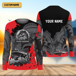 Black Red Bass Fishing Tournament Fishing Shirts, SPF Long Sleeve Shirts Womens