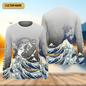 Great Wave Bass Fishing Long Sleeve, Women Fishing Shirt, SPF Long Sleeve Shirts Womens