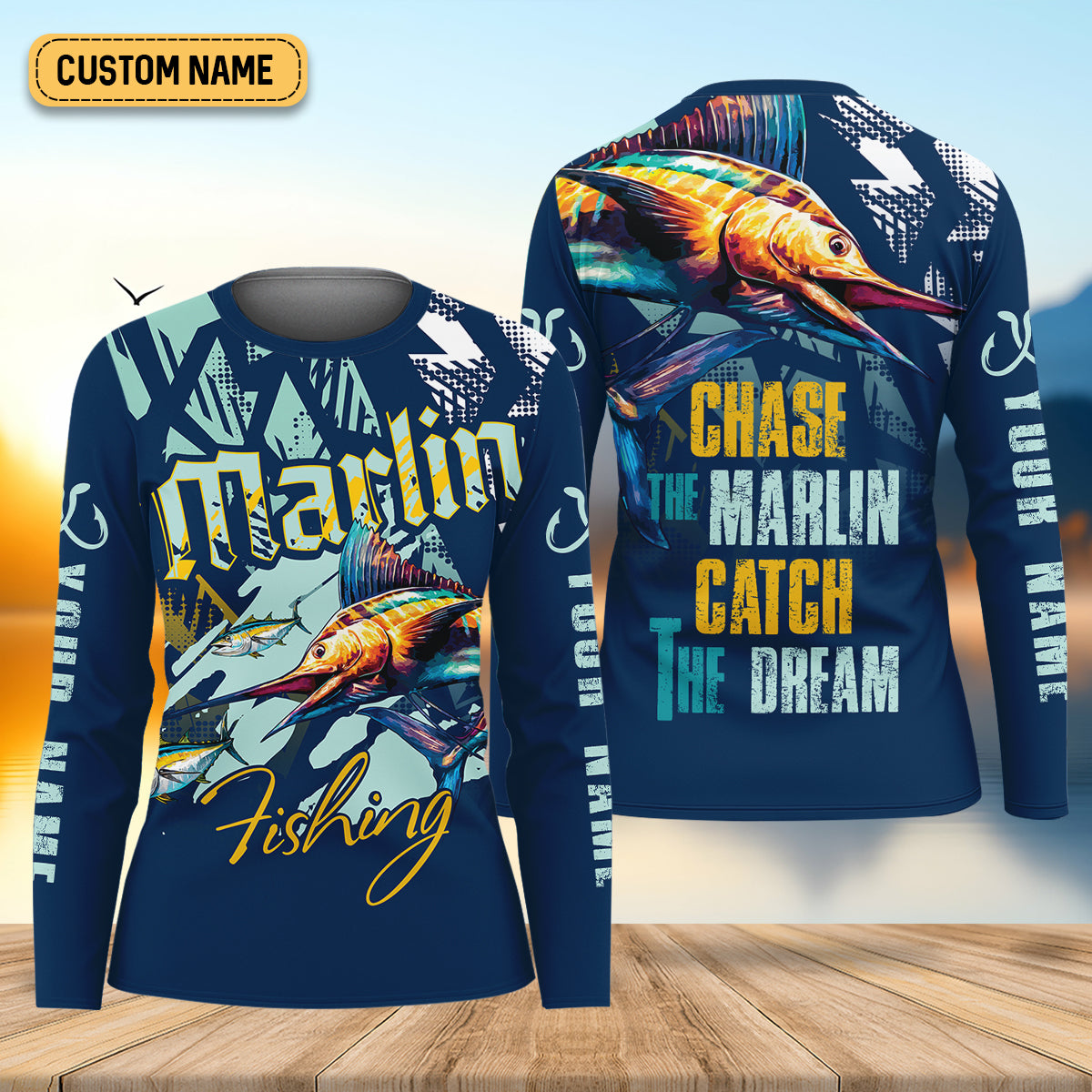 Marlin Fishing, Chase The Marlin - Catch The Dream Fishing Women SPF Shirt, Women Fishing Shirt, Funny Fishing Shirt