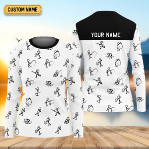 Funny Stick Figure Fishing Pose Women SPF Shirt, Funny Fishing Shirt, Women Fishing Shirt