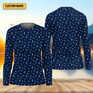 Shark Pattern Performance Fishing Shirts, Fishing Shirt For Women, SPF Long Sleeve Shirts Womens