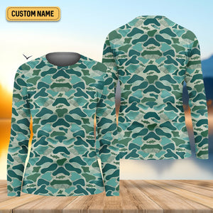 Green Camo Performance Fishing Shirts, Fishing Shirt For Women, SPF Long Sleeve Shirts Womens