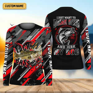 Bass Fishing UPF Shirts, I Just Want to Drink Beer and Jerk My Rod, Women Fishing Shirt, SPF Long Sleeve Shirts Womens