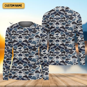 Blue Camo Performance Fishing Shirts, Fishing Shirt For Women, SPF Long Sleeve Shirts Womens