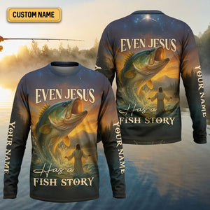 Even Jesus Had a Fish Story, Fishing Funny Shirt, Fishing UV Shirts, SPF Shirts For Men, Hooded Sun Shirt