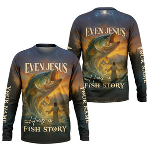 Even Jesus Had a Fish Story, Fishing Funny Shirt, Fishing UV Shirts, SPF Shirts For Men, Hooded Sun Shirt