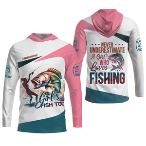 Never Underestimate A Girl Who Loves Fishing Womens Fish Shirt, UV Shirts For Women, Long Sleeve Sun Shirt