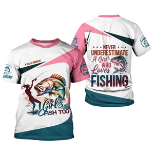 Never Underestimate A Girl Who Loves Fishing Womens Fish Shirt, UV Shirts For Women, Long Sleeve Sun Shirt
