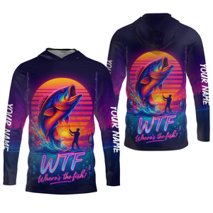 WTF Where Is The Fish Mens Fishing UPF Shirts, Long Sleeve Fishing Shirts, Hooded Sun Shirt, UV Shirts For Men
