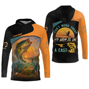 Can't Work Today My Arm Is In A Cast Hooded UPF Shirt, Fishing Funny Shirt, Hooded UPF Shirt, Men Long Sleeve Shirt