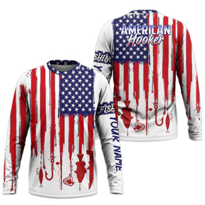 American Hooker Hooded UPF Shirt, American Flag Fish Shirt, Long Sleeve Fishing Shirts, Mens Casual Shirts
