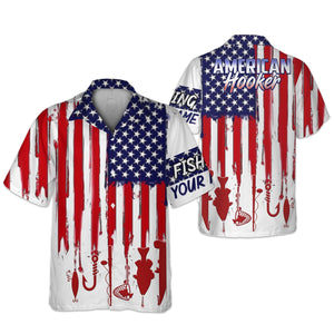American Hooker Hooded UPF Shirt, American Flag Fish Shirt, Long Sleeve Fishing Shirts, Mens Casual Shirts