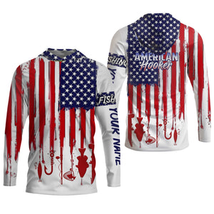 American Hooker Hooded UPF Shirt, American Flag Fish Shirt, Long Sleeve Fishing Shirts, Mens Casual Shirts