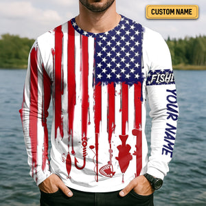 American Hooker Hooded UPF Shirt, American Flag Fish Shirt, Long Sleeve Fishing Shirts, Mens Casual Shirts