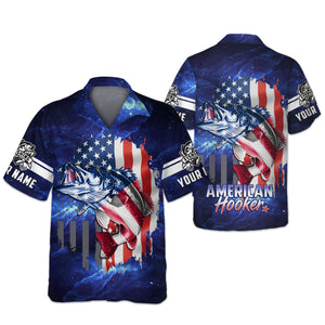 American Hooker Fishing UPF Shirts, American Flag Fish Shirt, UV Shirts For Men, Long Sleeve Fishing Shirts