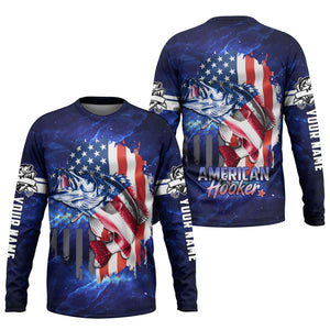 American Hooker Fishing UPF Shirts, American Flag Fish Shirt, UV Shirts For Men, Long Sleeve Fishing Shirts