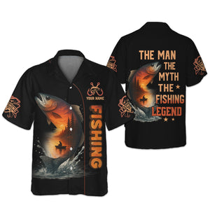 The Man The Myth The Legend, Hooded UPF Shirt, Tournament Fishing Shirt, Funny Fishing Tee Shirts, Long Sleeve Tops