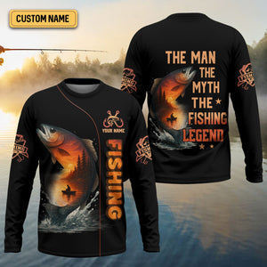 The Man The Myth The Legend, Hooded UPF Shirt, Tournament Fishing Shirt, Funny Fishing Tee Shirts, Long Sleeve Tops