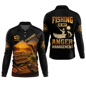 Fishing Is My Anger Management, Hooded UPF Shirt, UV Shirts For Men, Long Sleeve Fishing Shirts, Mens Casual Shirts