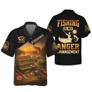 Fishing Is My Anger Management, Hooded UPF Shirt, UV Shirts For Men, Long Sleeve Fishing Shirts, Mens Casual Shirts