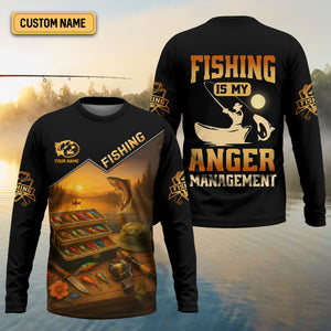 Fishing Is My Anger Management, Hooded UPF Shirt, UV Shirts For Men, Long Sleeve Fishing Shirts, Mens Casual Shirts