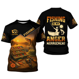 Fishing Is My Anger Management, Hooded UPF Shirt, UV Shirts For Men, Long Sleeve Fishing Shirts, Mens Casual Shirts
