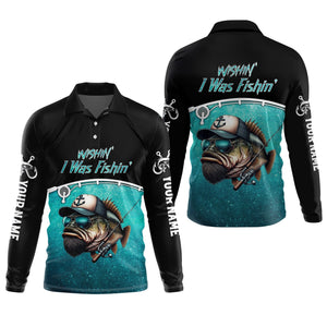 Wishin I Was Fishin UV Shirts For Men, Long Sleeve Fishing Shirts, Fishing UPF Shirts, Funny Fishing Shirt