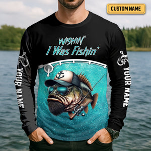 Wishin I Was Fishin UV Shirts For Men, Long Sleeve Fishing Shirts, Fishing UPF Shirts, Funny Fishing Shirt