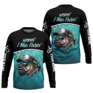 Wishin I Was Fishin UV Shirts For Men, Long Sleeve Fishing Shirts, Fishing UPF Shirts, Funny Fishing Shirt