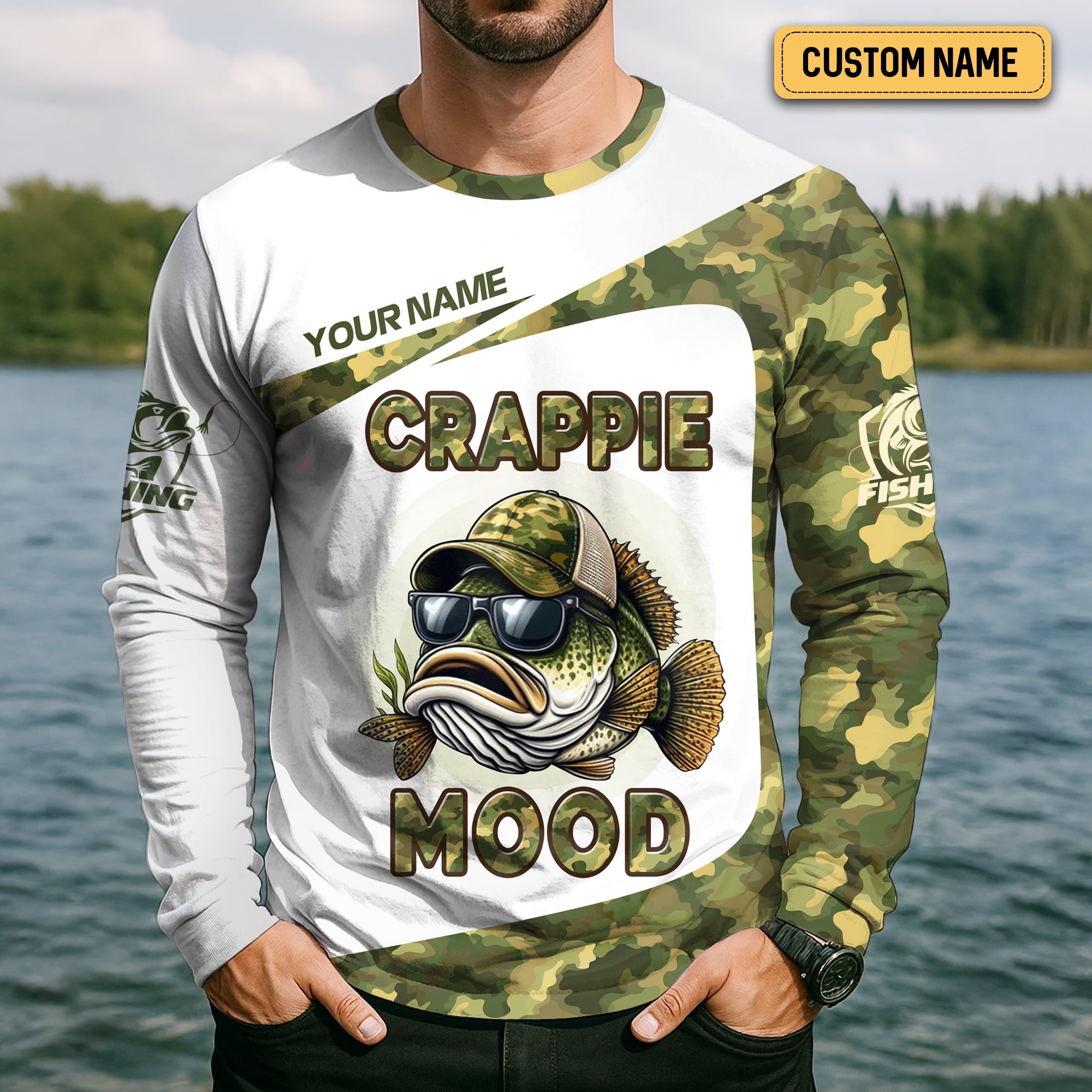 Crappie Mood Camo Fishing Shirt, SPF Shirts For Men, Gag Gifts For Men, Men Long Sleeve Shirt