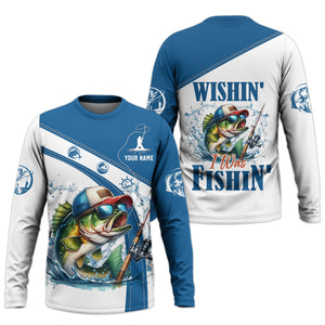 Wishin I Was Fishin, SPF Shirts For Men, Funny Fishing Shirt, Men Long Sleeve Shirt, Gift For Fisherman
