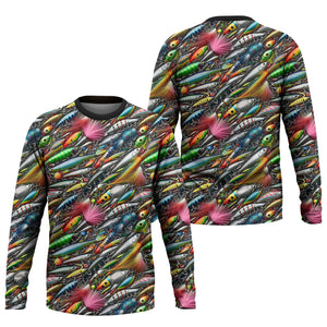 Colorful Fishing Lure SPF Shirts For Men, Long Sleeve Fishing Shirts, Hooded Sun Shirt, Mens Casual Shirts