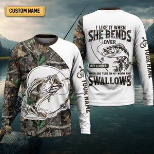 I Love It When She Bends Over Fishing Shirt, Fishing T-Shirts Funny, SPF Shirts For Men, Men Long Sleeve Shirt