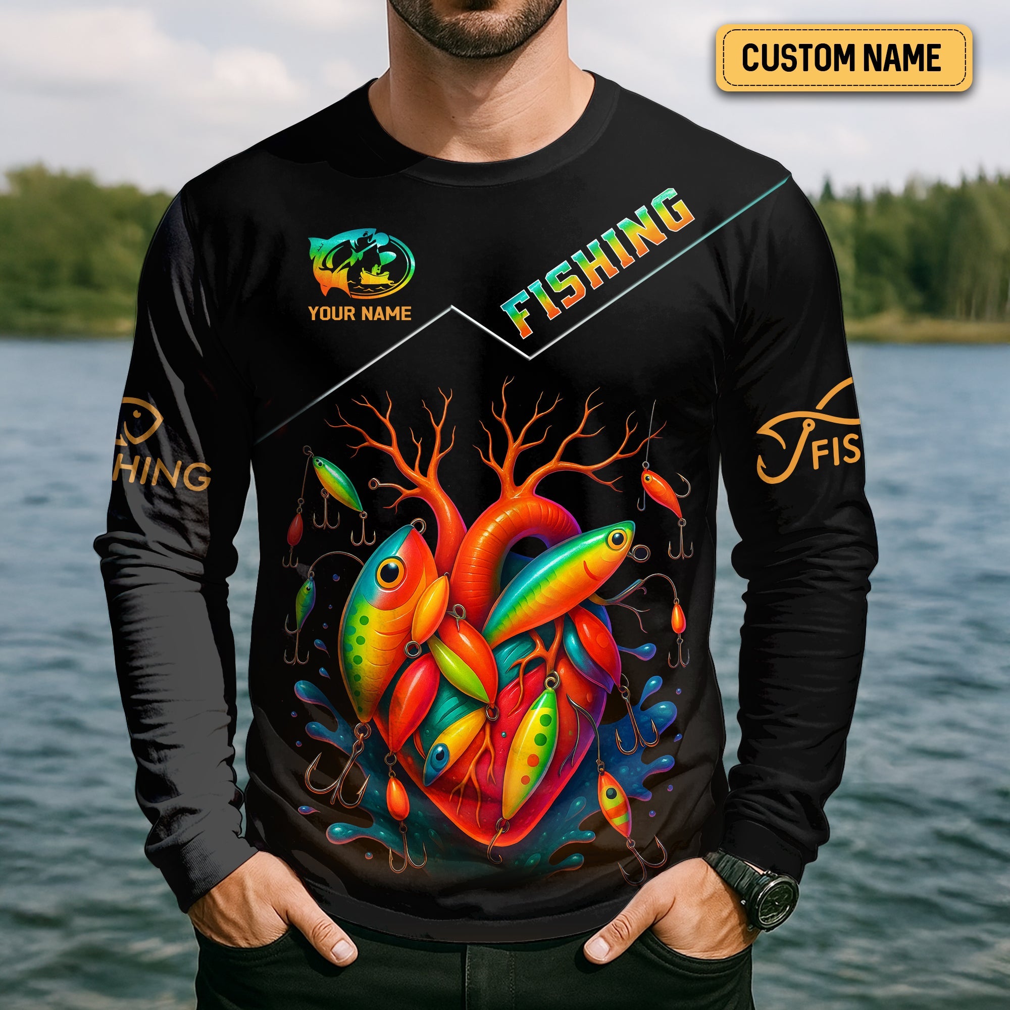 Colorful Fishing Lure UV Shirts For Men, Breathable Long Sleeve Shirt, Hooded Sun Shirt, Mens Casual Shirts