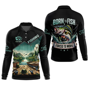 Born To Fish Forced To Work Funny Fishing Shirts, UV Protection Shirt, Long Sleeve Fishing Shirts, Mens Casual Shirts