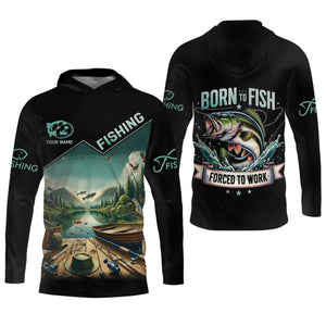 Born To Fish Forced To Work Funny Fishing Shirts, UV Protection Shirt, Long Sleeve Fishing Shirts, Mens Casual Shirts