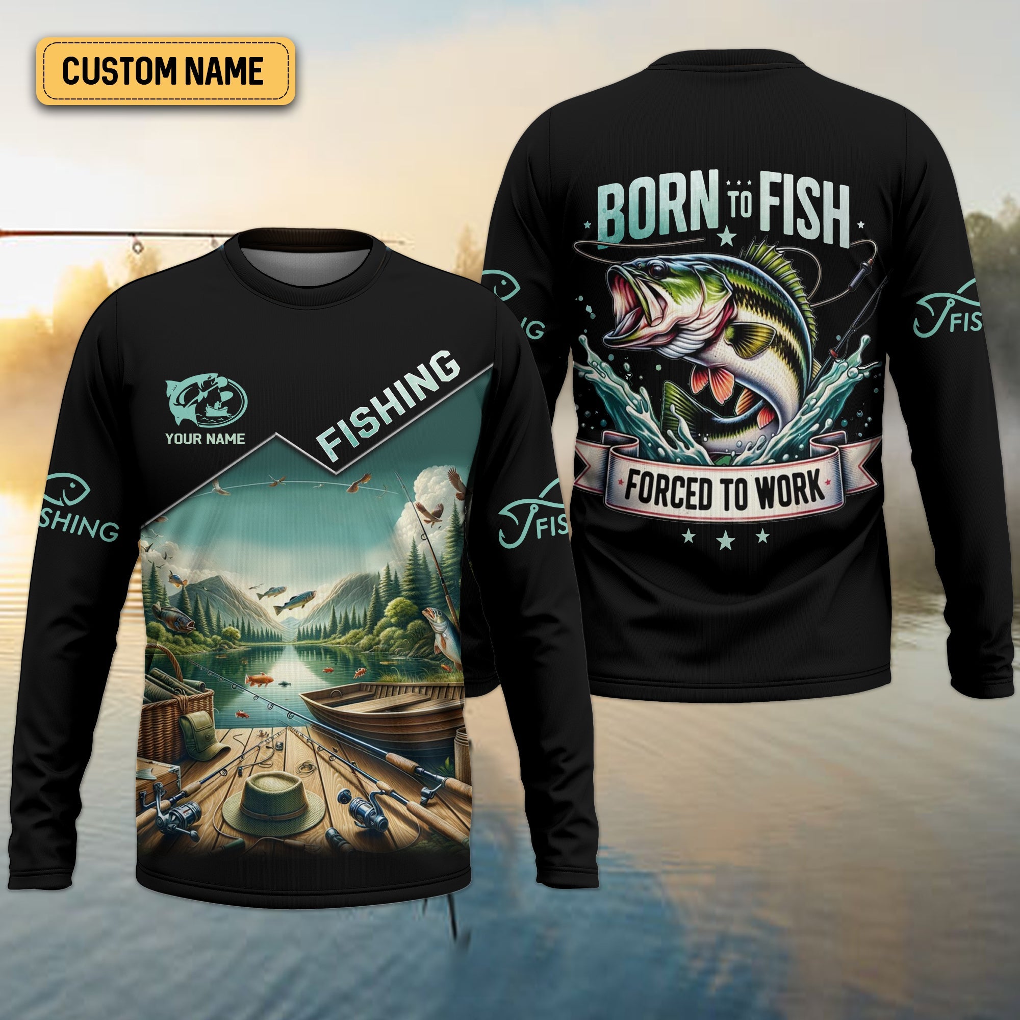 Born To Fish Forced To Work Funny Fishing Shirts, UV Protection Shirt, Long Sleeve Fishing Shirts, Mens Casual Shirts