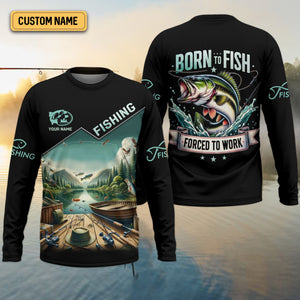 Born To Fish Forced To Work Funny Fishing Shirts, UV Protection Shirt, Long Sleeve Fishing Shirts, Mens Casual Shirts