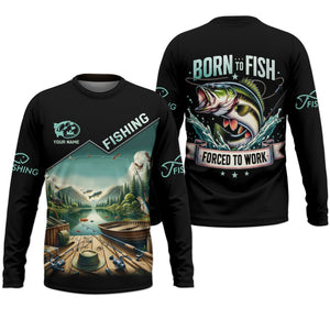 Born To Fish Forced To Work Funny Fishing Shirts, UV Protection Shirt, Long Sleeve Fishing Shirts, Mens Casual Shirts