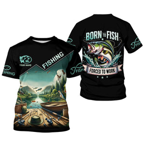 Born To Fish Forced To Work Funny Fishing Shirts, UV Protection Shirt, Long Sleeve Fishing Shirts, Mens Casual Shirts