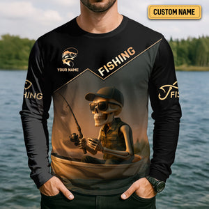 WTF Where's The Fish, Funny Skeleton Shirts, Fishing UV Shirts, Gag Gifts For Men, Mens Casual Shirts