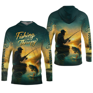 Fishing Is My Therapy, Long Sleeve Sun Shirt, SPF Shirts For Men, Gag Gifts For Men, Fishing Shirt For Men