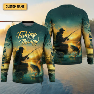 Fishing Is My Therapy, Long Sleeve Sun Shirt, SPF Shirts For Men, Gag Gifts For Men, Fishing Shirt For Men