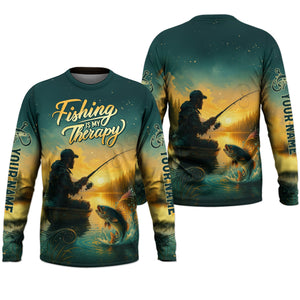 Fishing Is My Therapy, Long Sleeve Sun Shirt, SPF Shirts For Men, Gag Gifts For Men, Fishing Shirt For Men