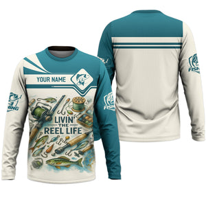 Living The Reel Life Fishing Shirts, Funny Fishing Shirts, Long Sleeve Sun Shirt, Fishing Gifts For Men