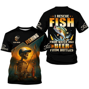 Fish And Beer, Skeleton Fishing, Funny Fishing Shirts, SPF Shirts For Men, Long Sleeve Tops